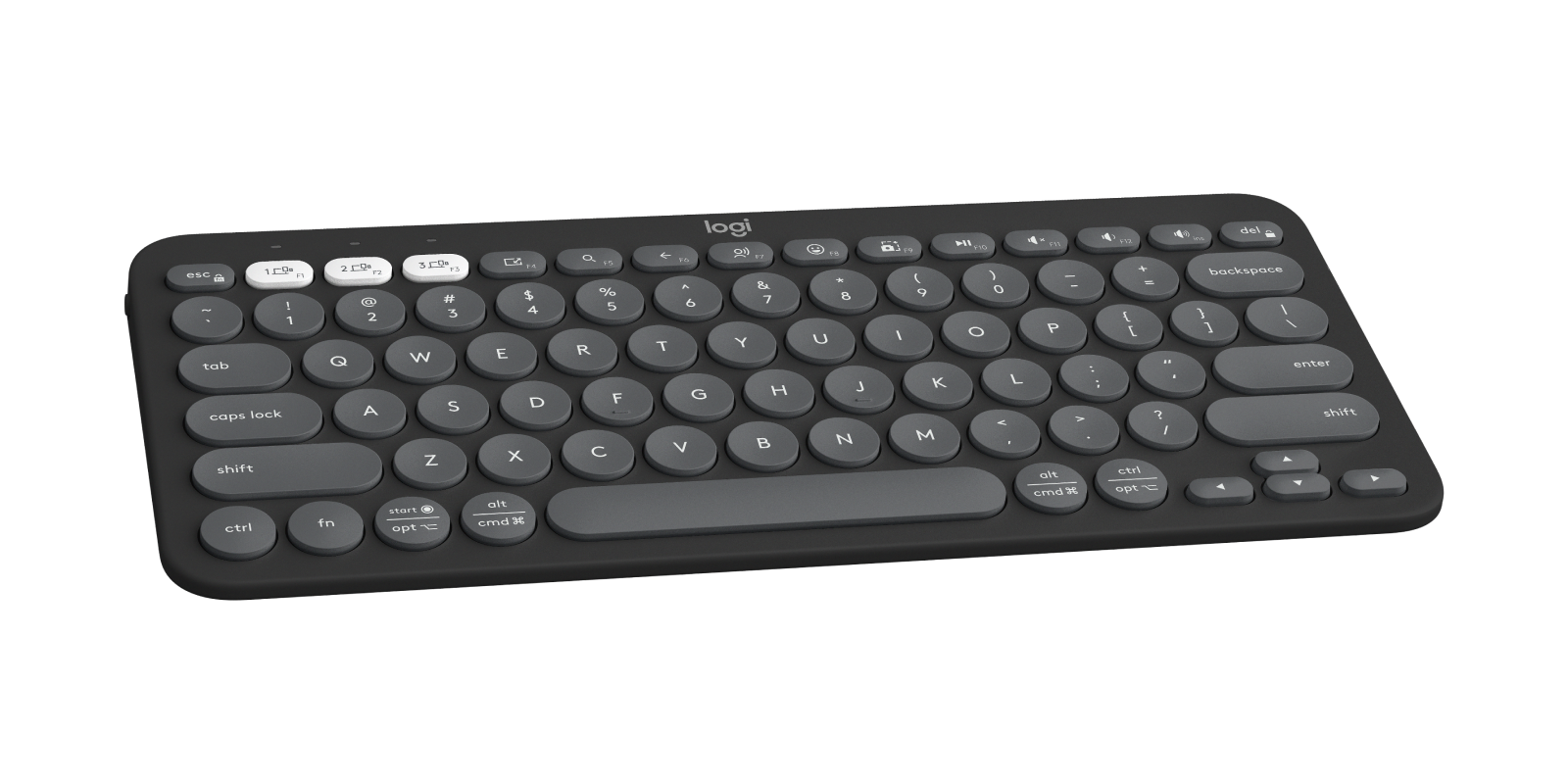 Pebble Keys 2 K380s - Tonal Graphite - English US (QWERTY) - View 3